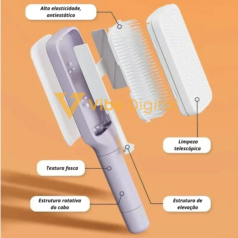 Escova de Cabelo Autolimpante - Praticidade fácil de usar